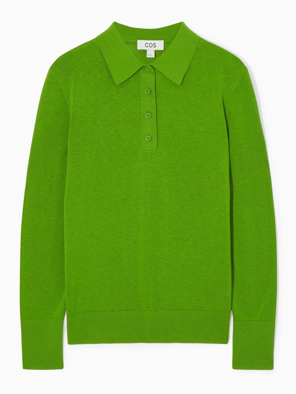 COS Green Cotton Silk Long Sleeve Polo Shirt XS